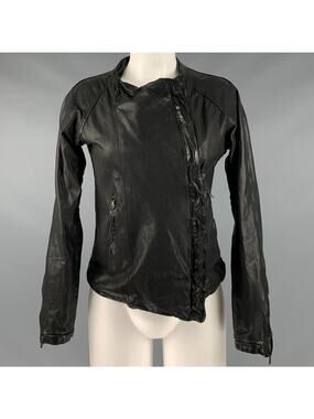 GIORGIO BRATO Size 6 Black Leather Zip Up Jacket (Outdoor)